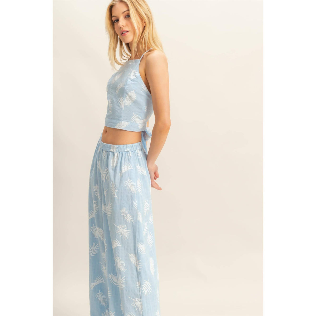 Tropical Leaf Wide Leg Pant