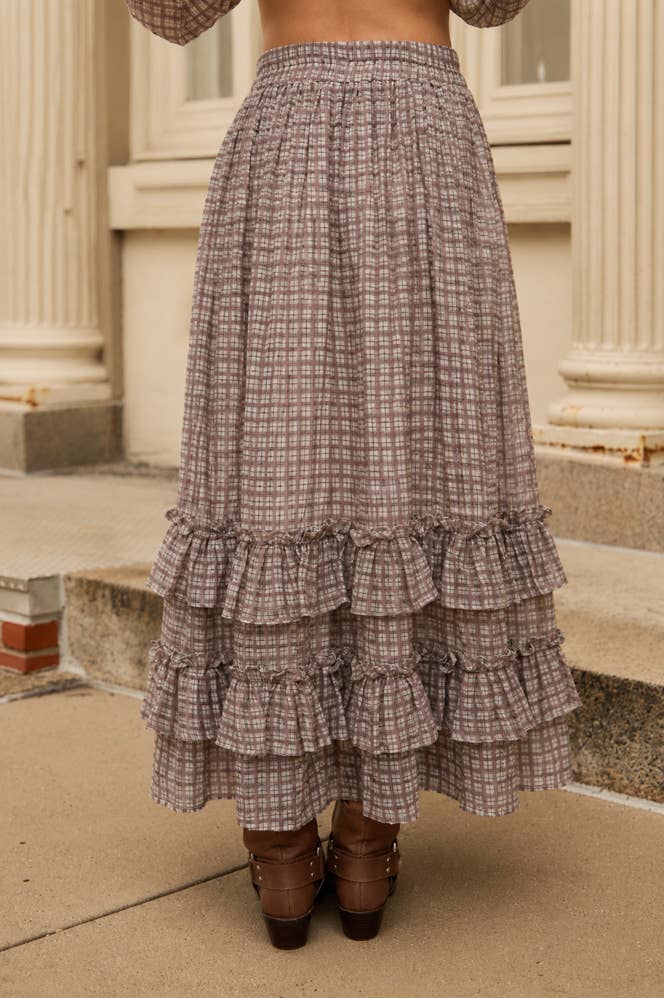 Maddy Plaid Ruffled Midi Skirt