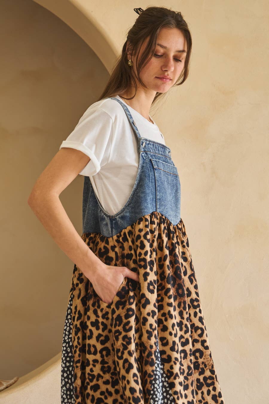 Denim Leopard Overall Dress