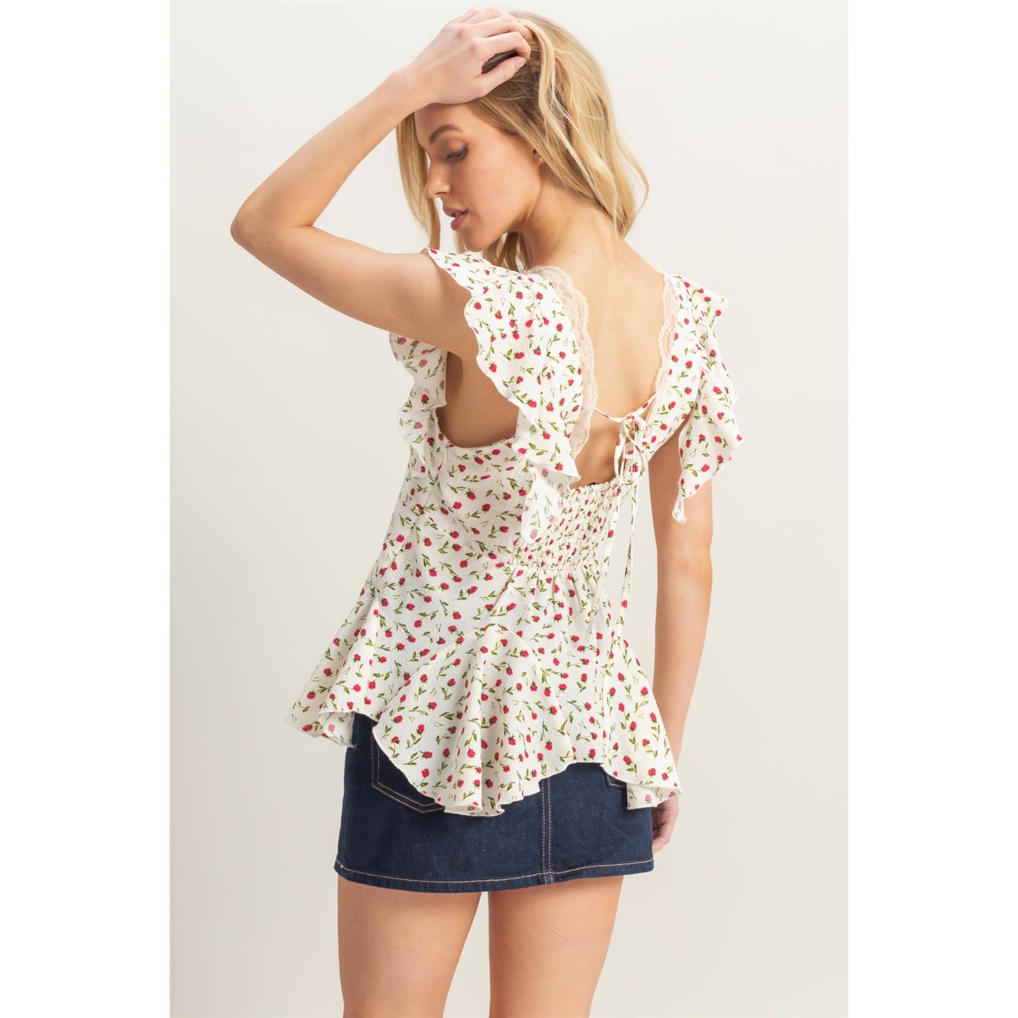 Ditsy Floral Flutter Blouse