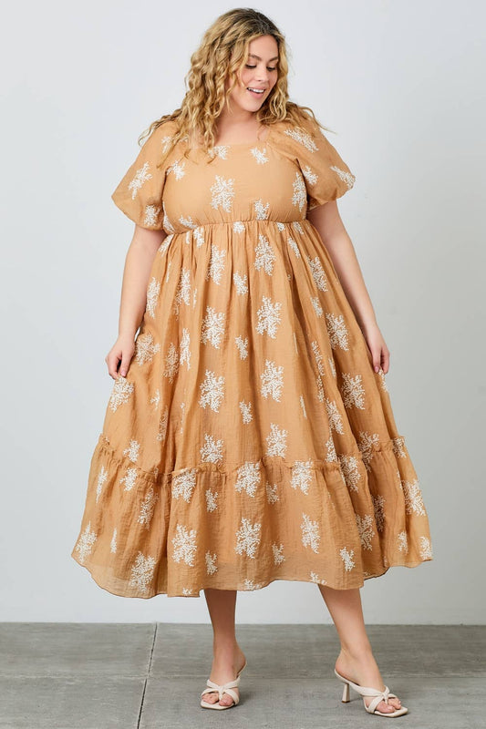 Isabella Embroidered Maxi Dress - Caramel