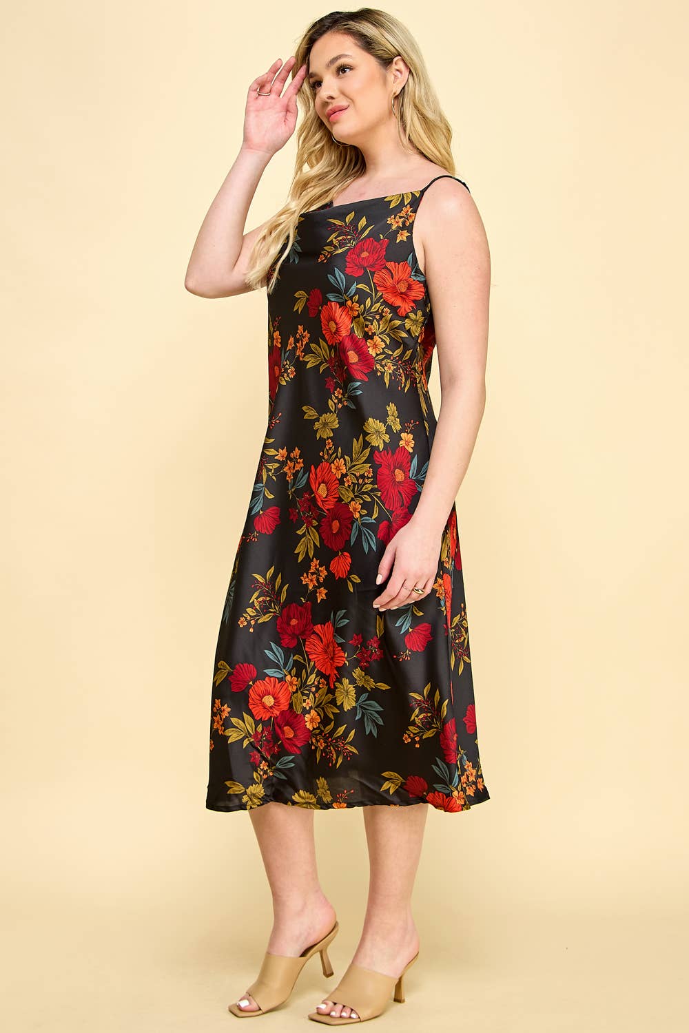 Luna Floral Satin Midi Dress