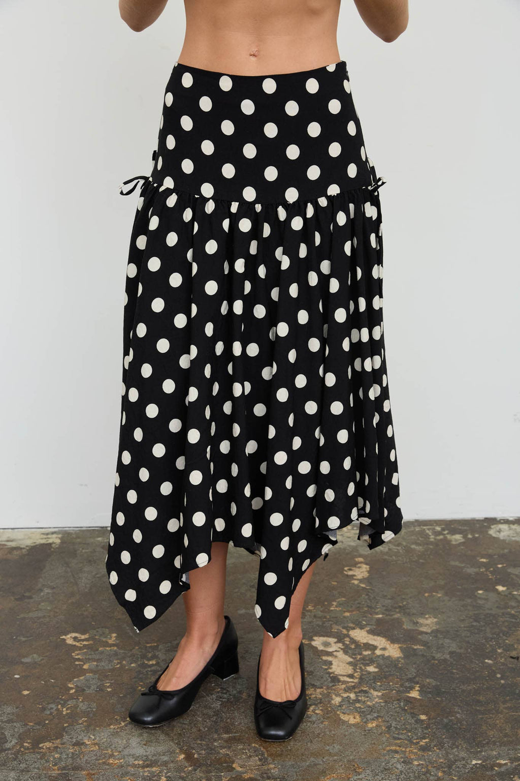 Josephine Polka Dot Drop Waist Midi Skirt
