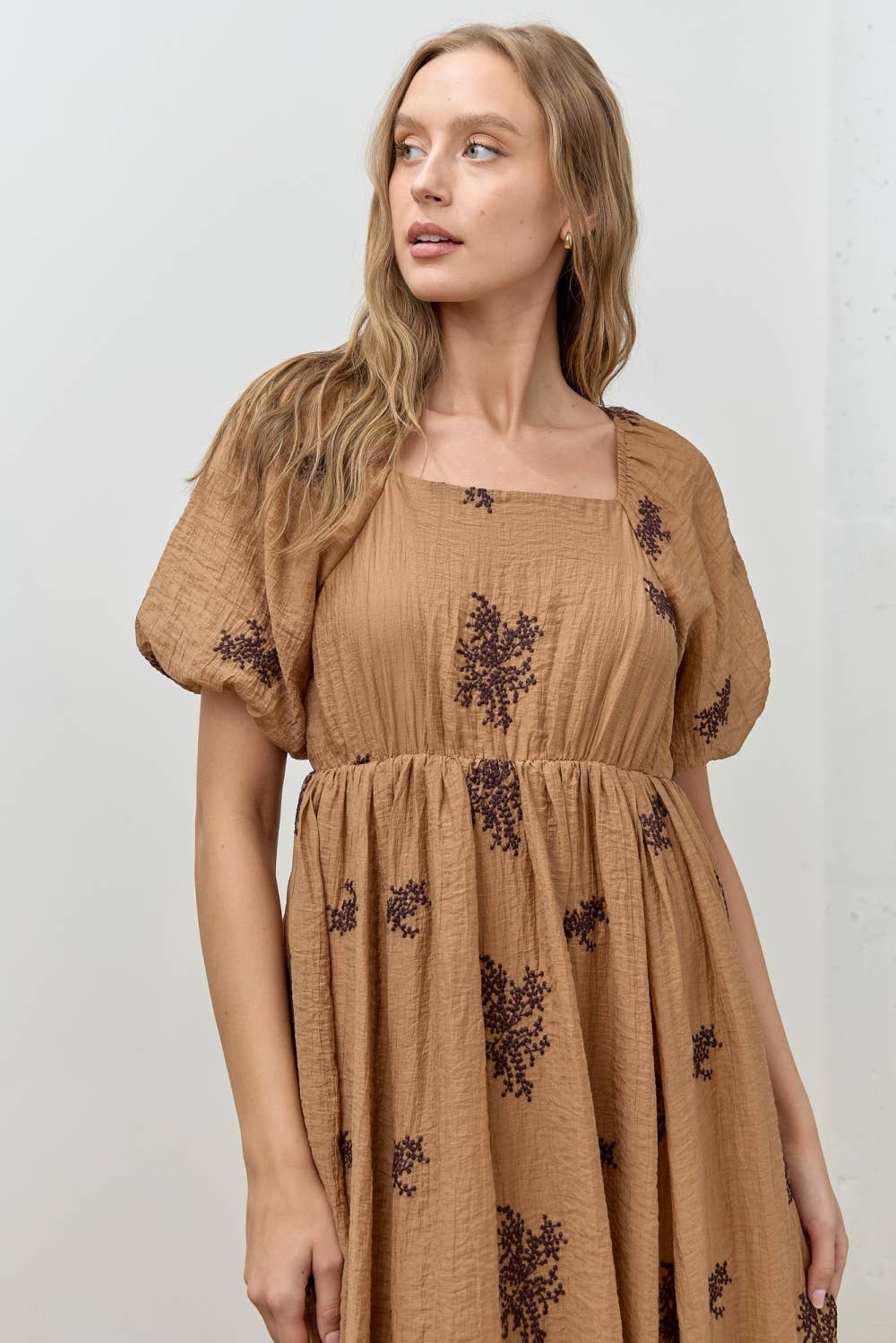 Isabella Embroidered Maxi Dress - Coffee