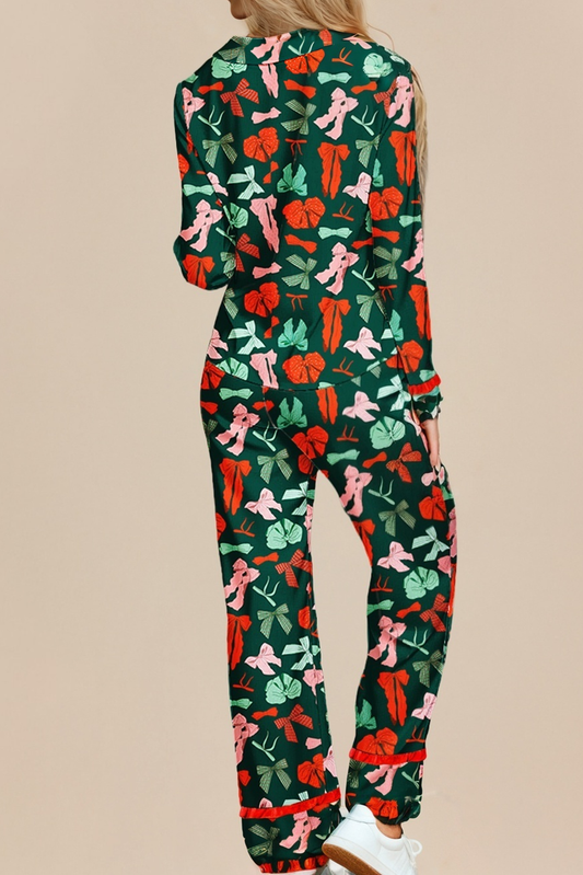 Bow Ruffle Trim 2pcs Pajama Set