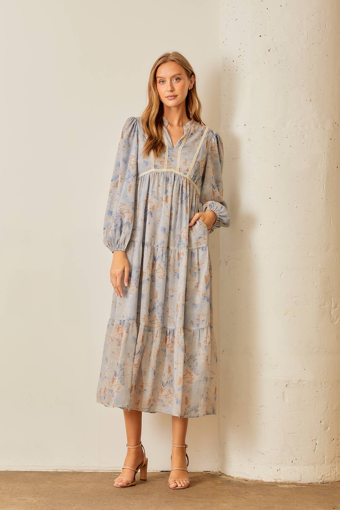 Charlie Lace Trim Long Sleeve Maxi Dress