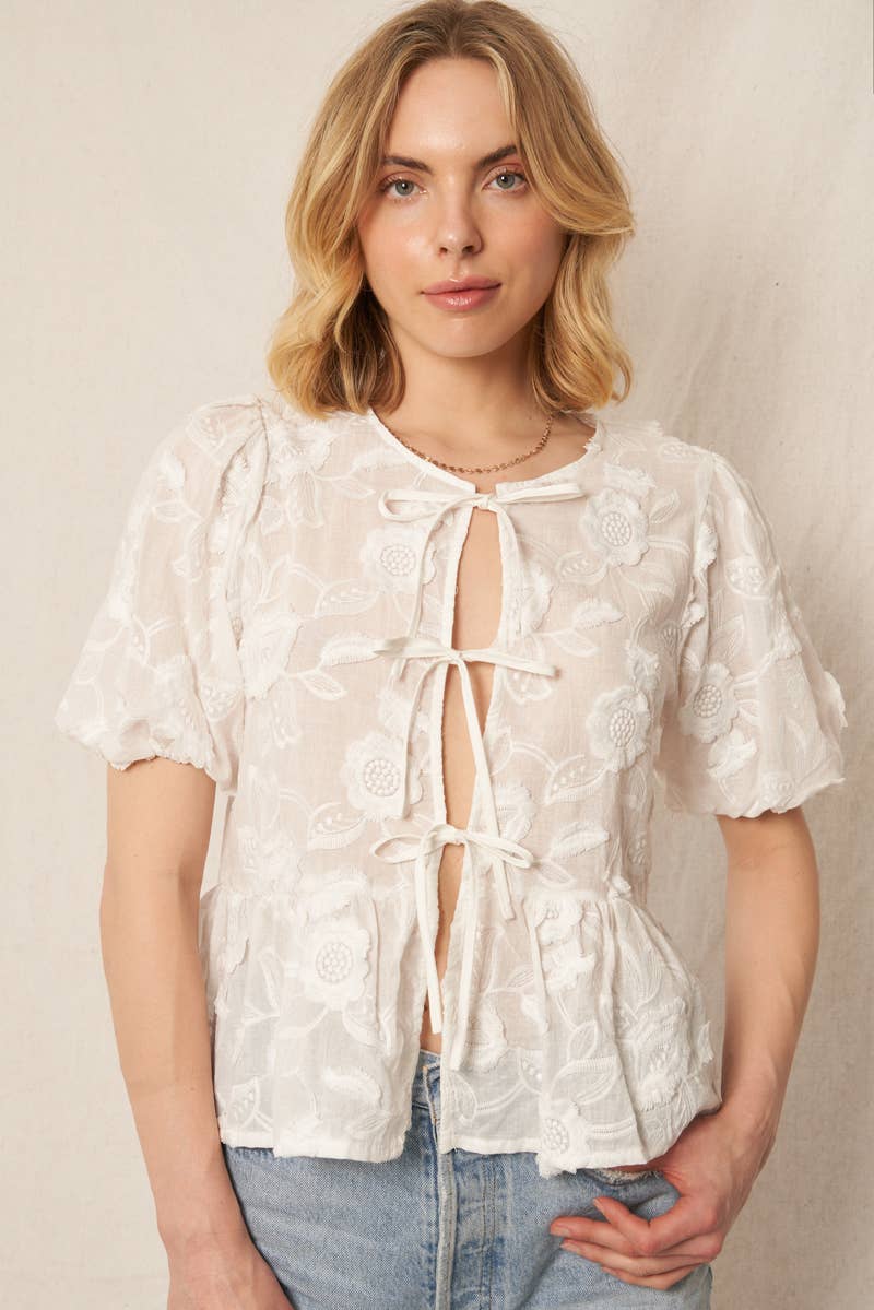 Sam Puff Sleeve Flower Ribbon Top