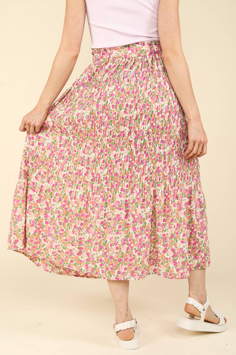 Multi Color Floral Pleated Skirt