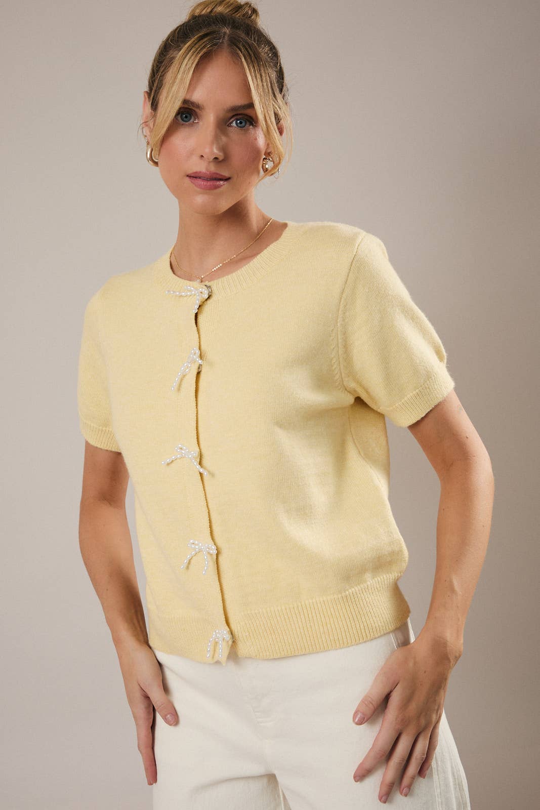 Pearl Trim Bow cardigan