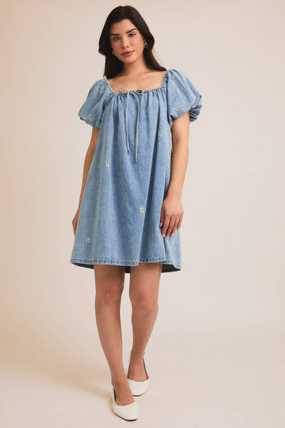 Bluebelle Bloom Embroidered Denim Dress