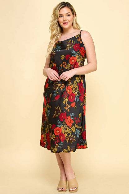 Luna Floral Satin Midi Dress