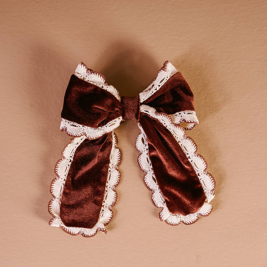Coquette Velour Hair Bow-Brown