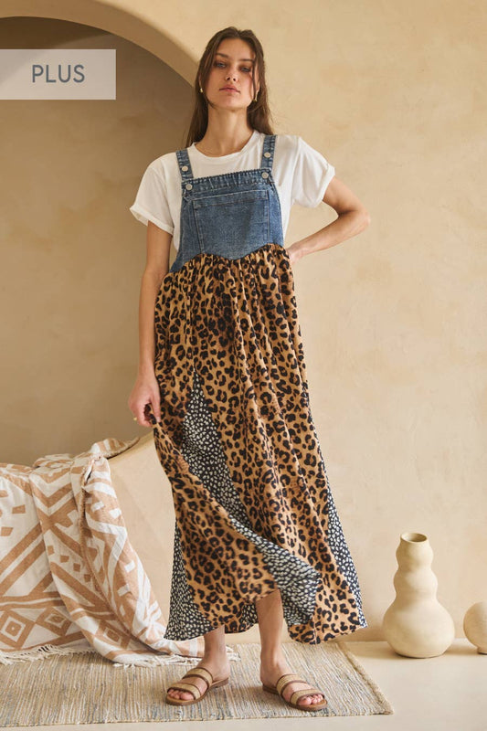Denim Leopard Overall Dress