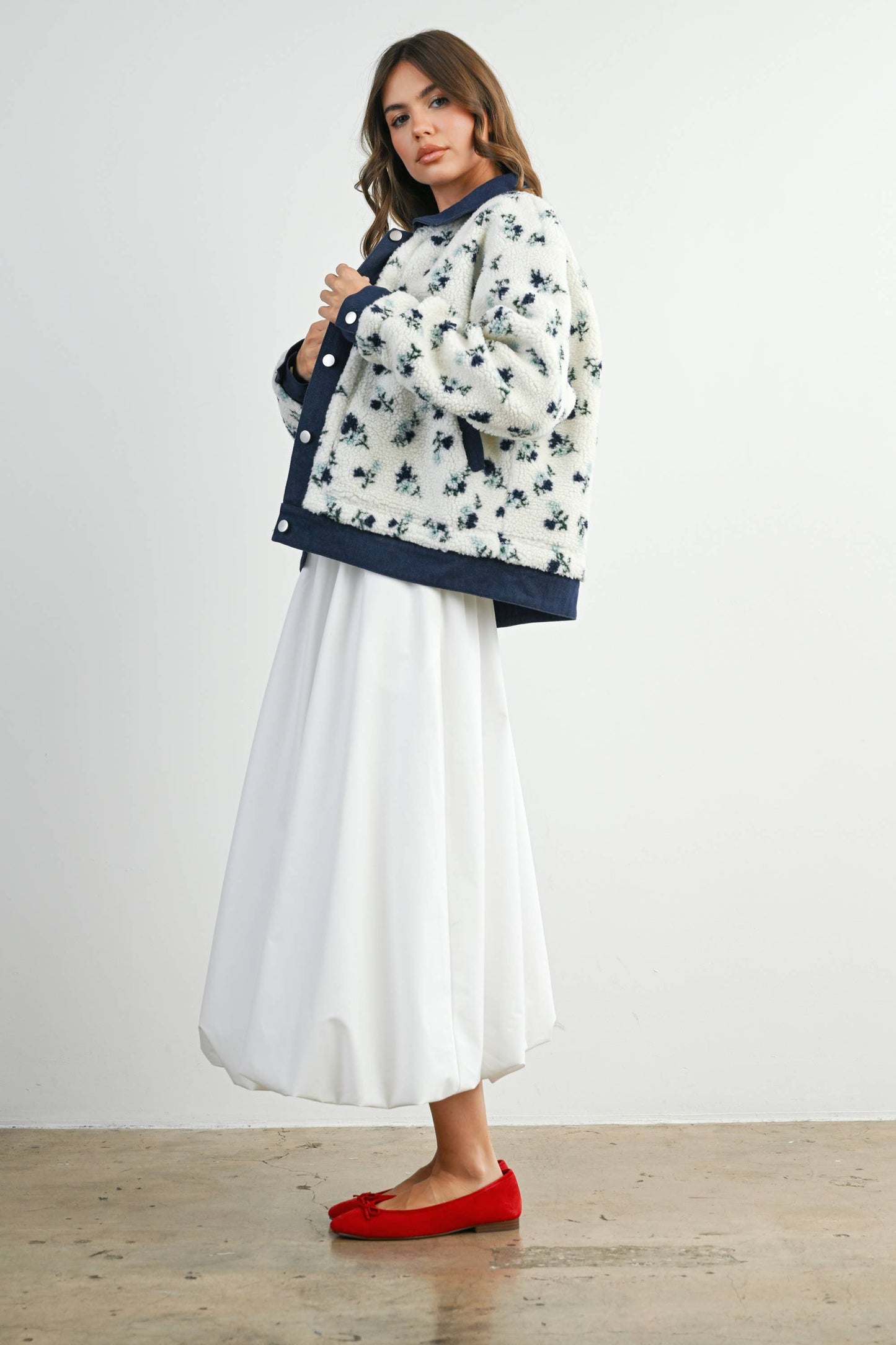 Floral Collared Button-Down Jacket