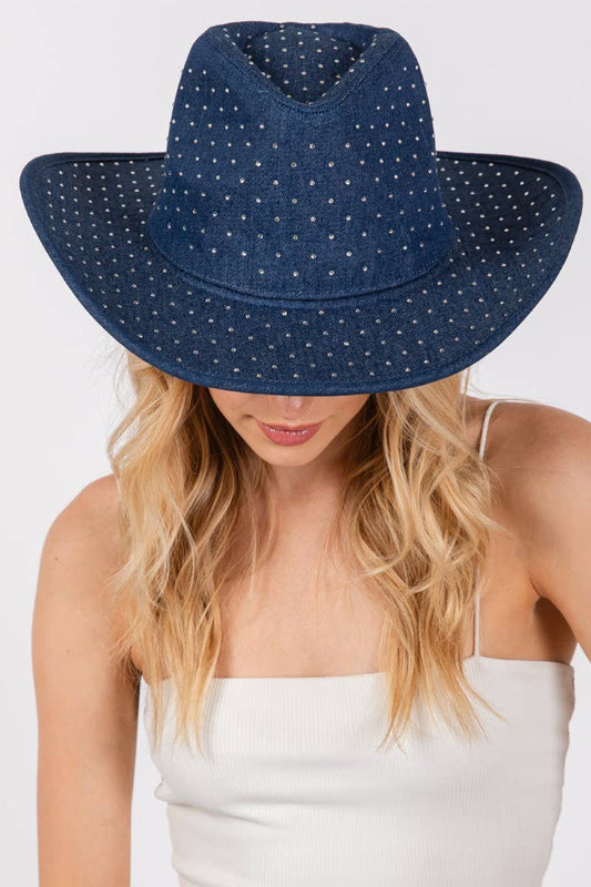 Rhinestone Studded Denim Cowboy Hat