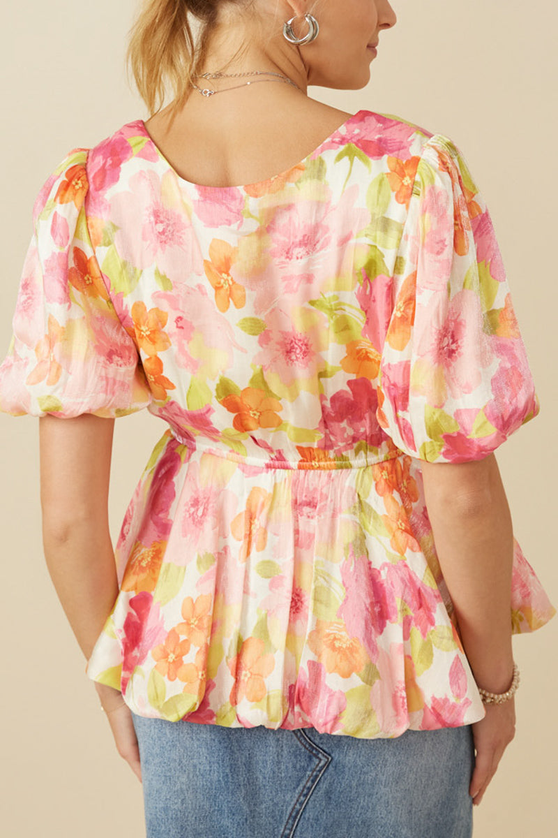 Petal Glow Foiled Peplum Bubble Top