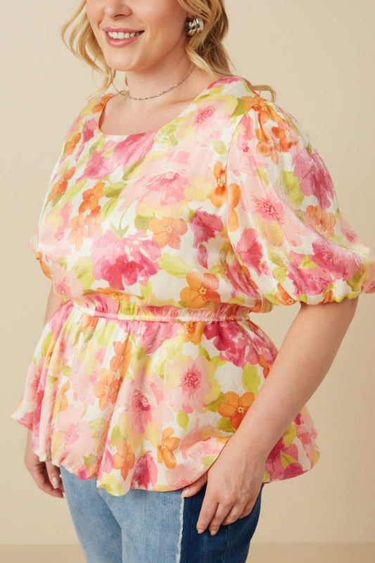 Petal Glow Foiled Peplum Bubble Top