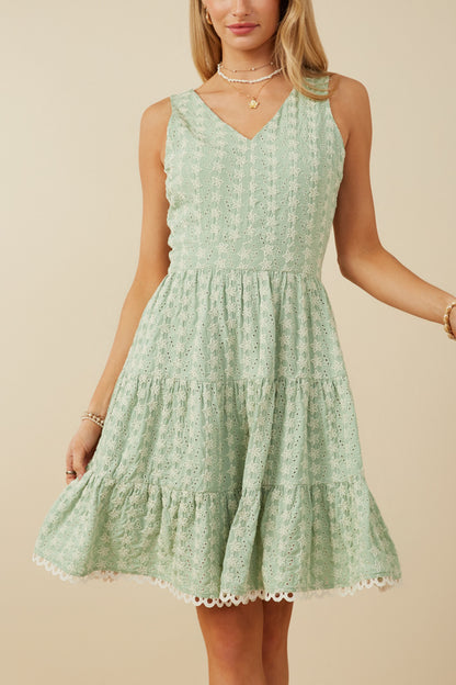 Meadow Light Lace Trim Eyelet Tank Dress