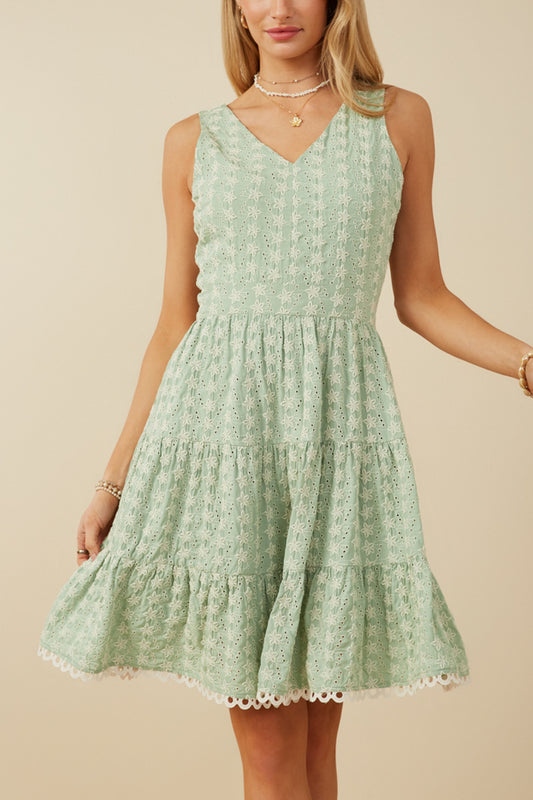Meadow Light Lace Trim Eyelet Tank Dress