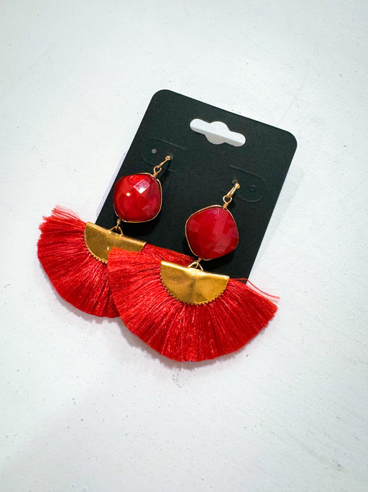 Ruby Red Tassle Earrings