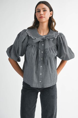 Gingham Peter Pan Bow Blouse