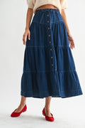Denim Tiered Maxi Skirt