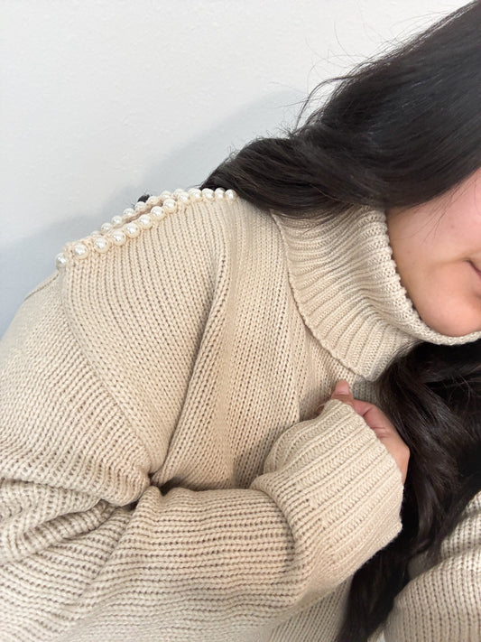 Turtleneck Pearled Knit Sweater