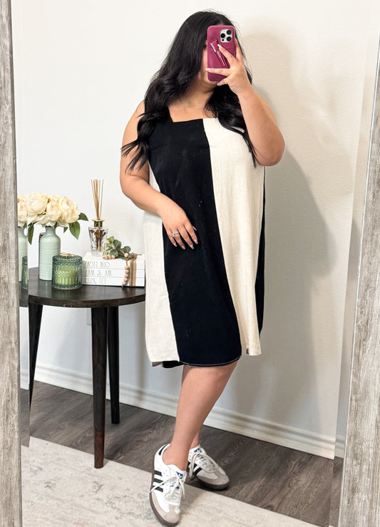 Giselle Color Block Linen Short Dress