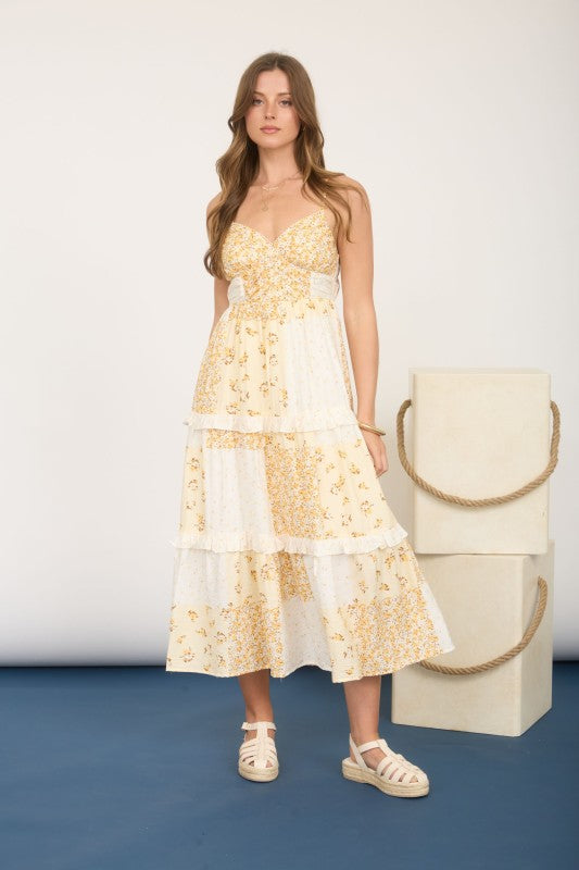 Checkered Blossom Midi