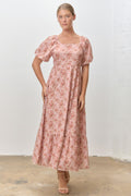 Clara Floral Bubble Sleeve Midi Dress