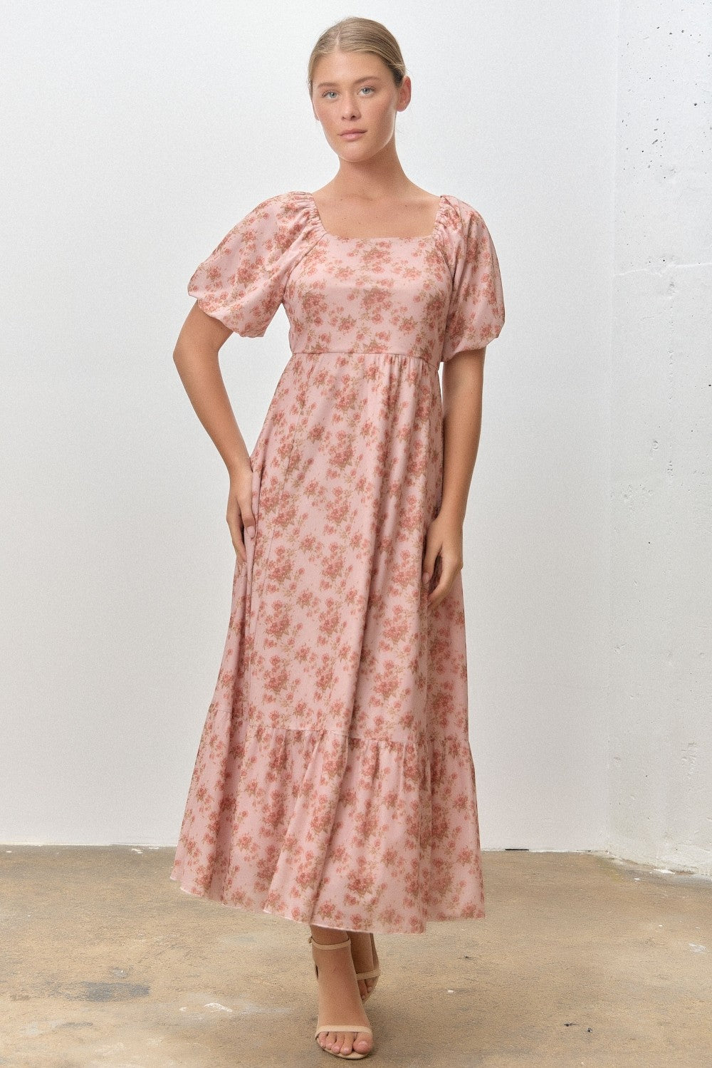 Clara Floral Bubble Sleeve Midi Dress