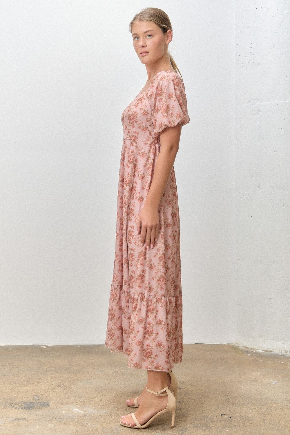 Clara Floral Bubble Sleeve Midi Dress