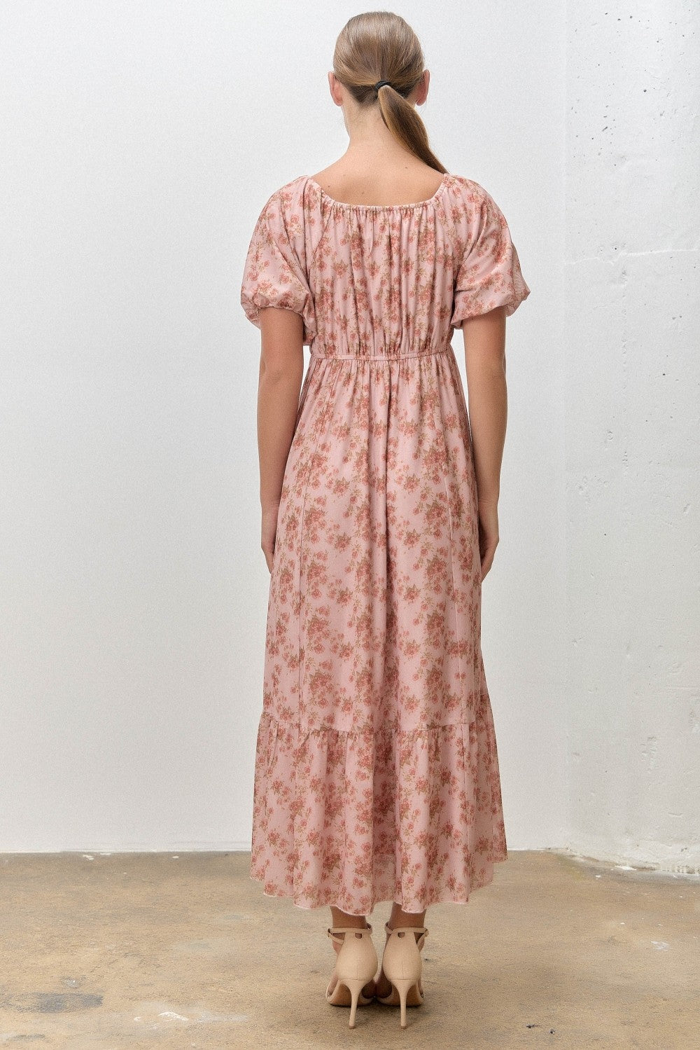 Clara Floral Bubble Sleeve Midi Dress