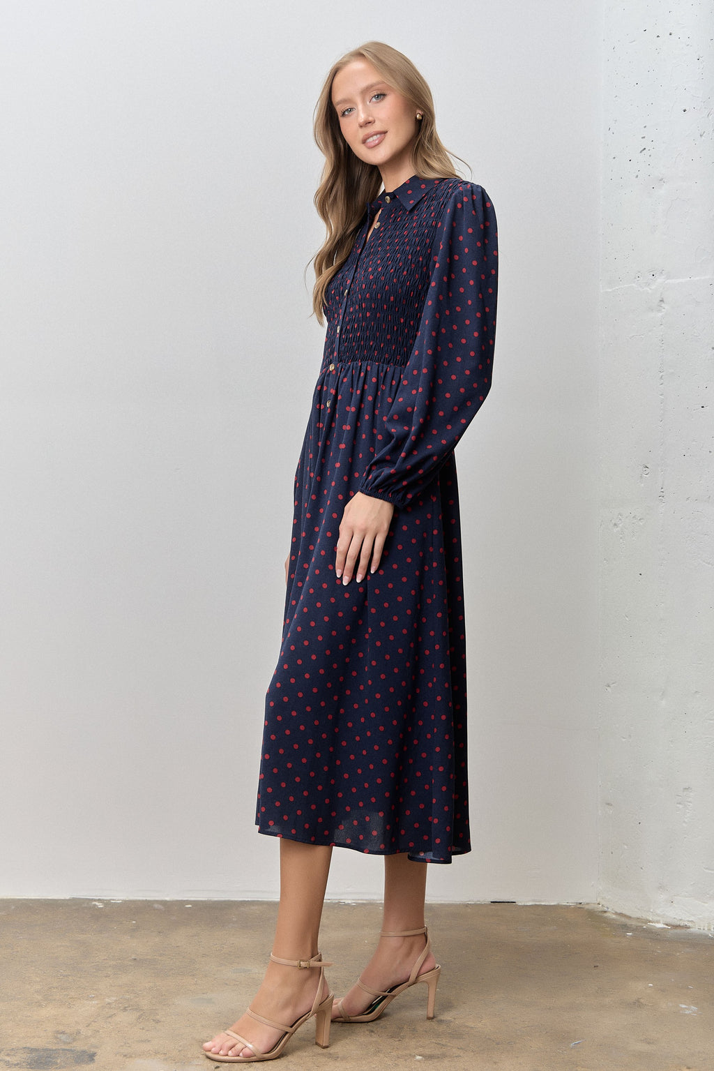 Eliana Polka Dot Smocked Bodice Dress