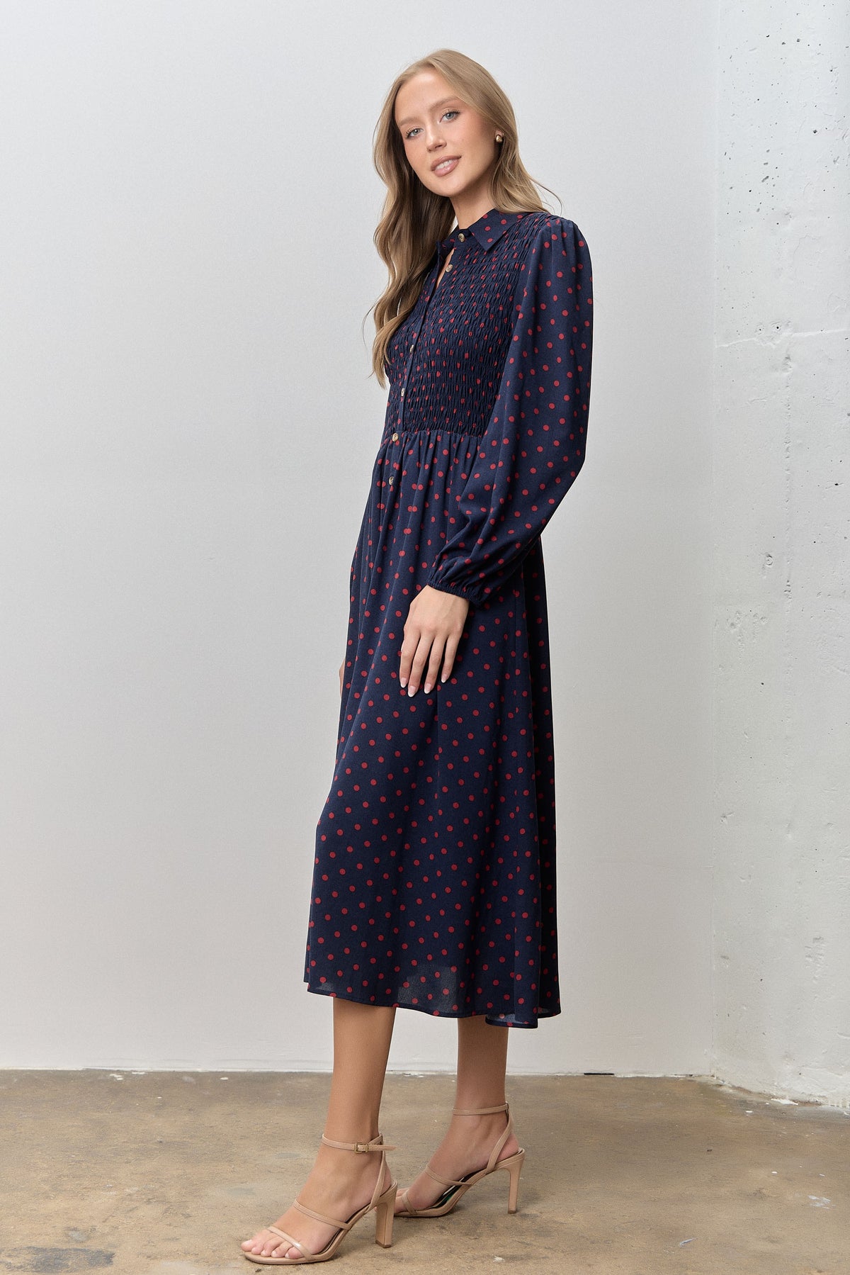 Eliana Polka Dot Smocked Bodice Dress
