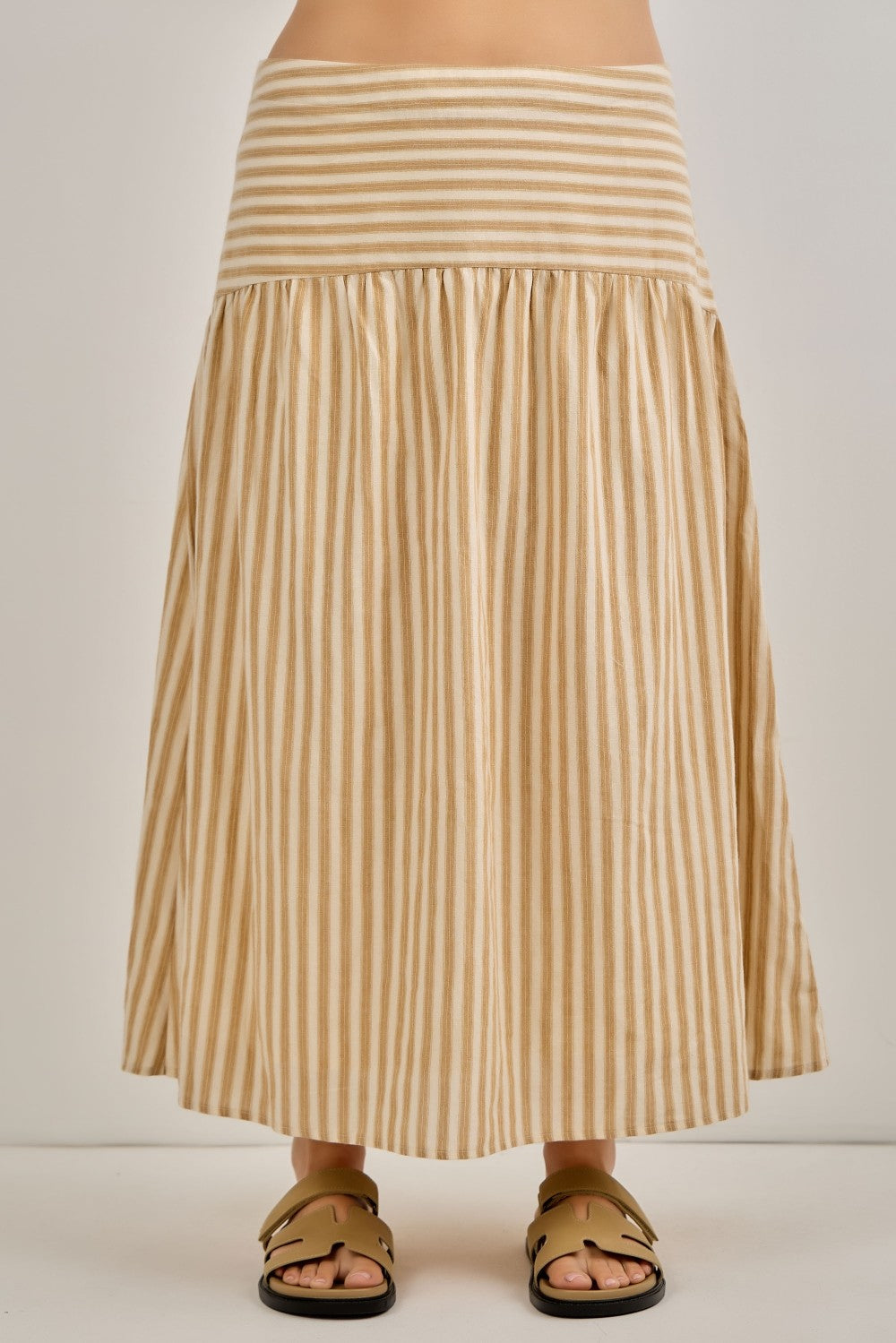 Lydia Striped Cotton Midi Skirt