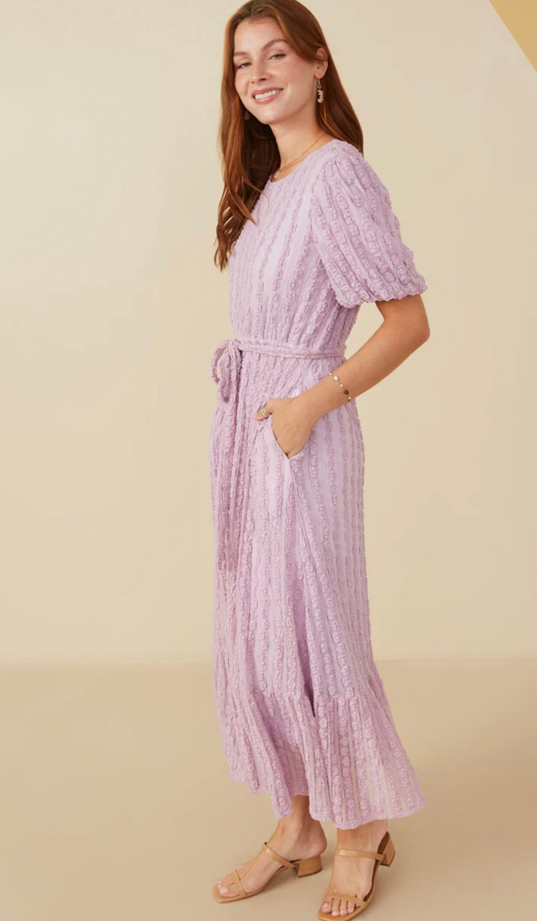 Candice Popcorn Textured Belted Dress