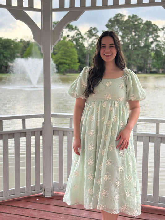 Ashley Embroidered Short Sleeve Midi Dress