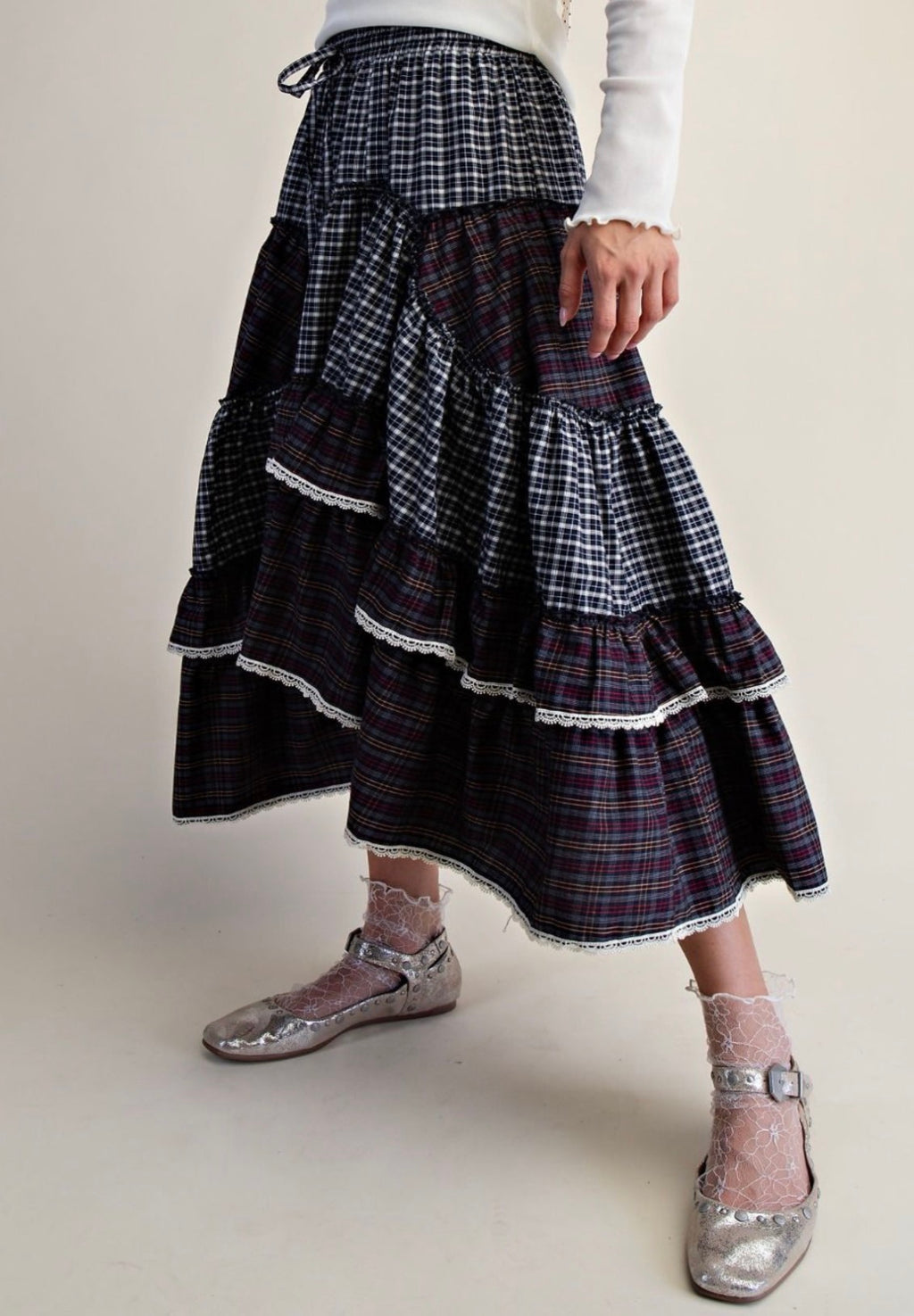 LeeAnn Mixed Tiered Maxi Skirt