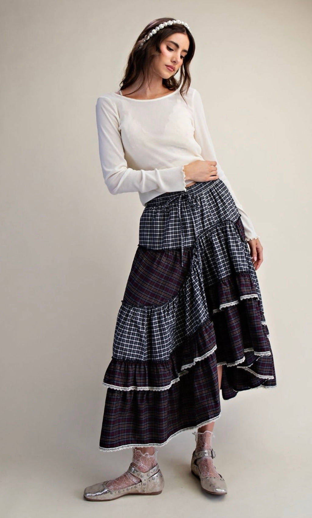 LeeAnn Mixed Tiered Maxi Skirt