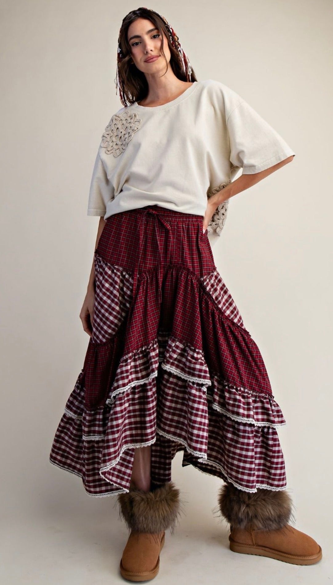 LeeAnn Mixed Tiered Maxi Skirt