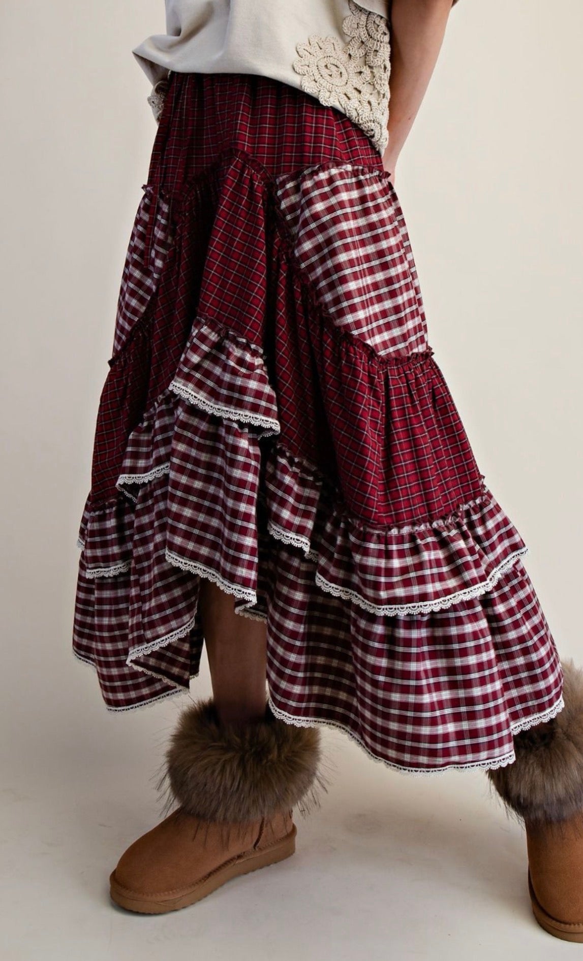 LeeAnn Mixed Tiered Maxi Skirt