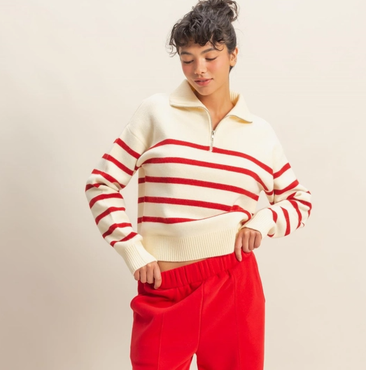 Stripe Half-Zip Sweater