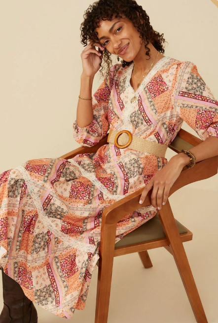 Quilt Lace Tiered Dress