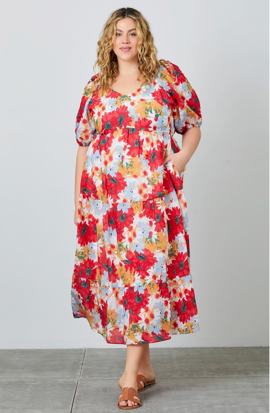 Poppy Puff Sleeve Midi Dress