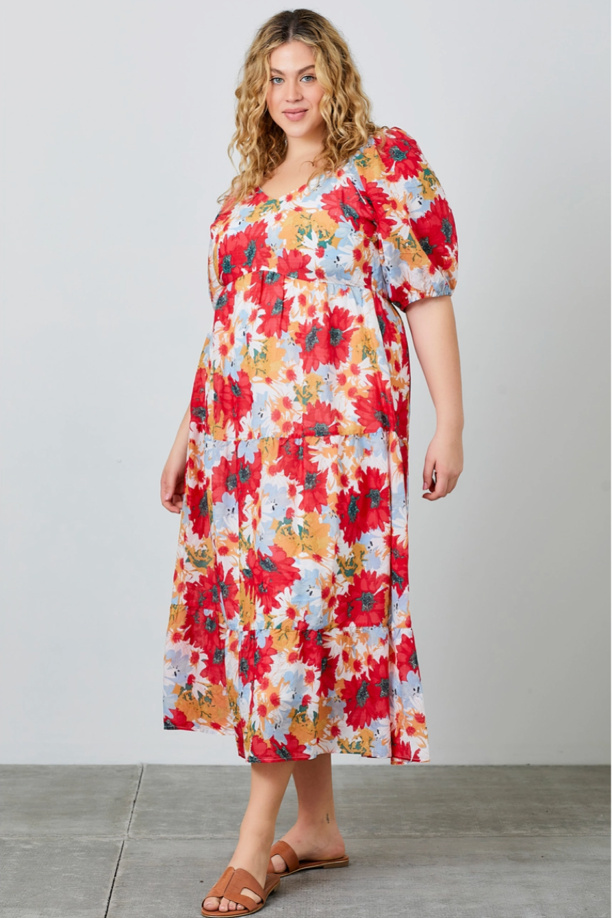 Poppy Puff Sleeve Midi Dress