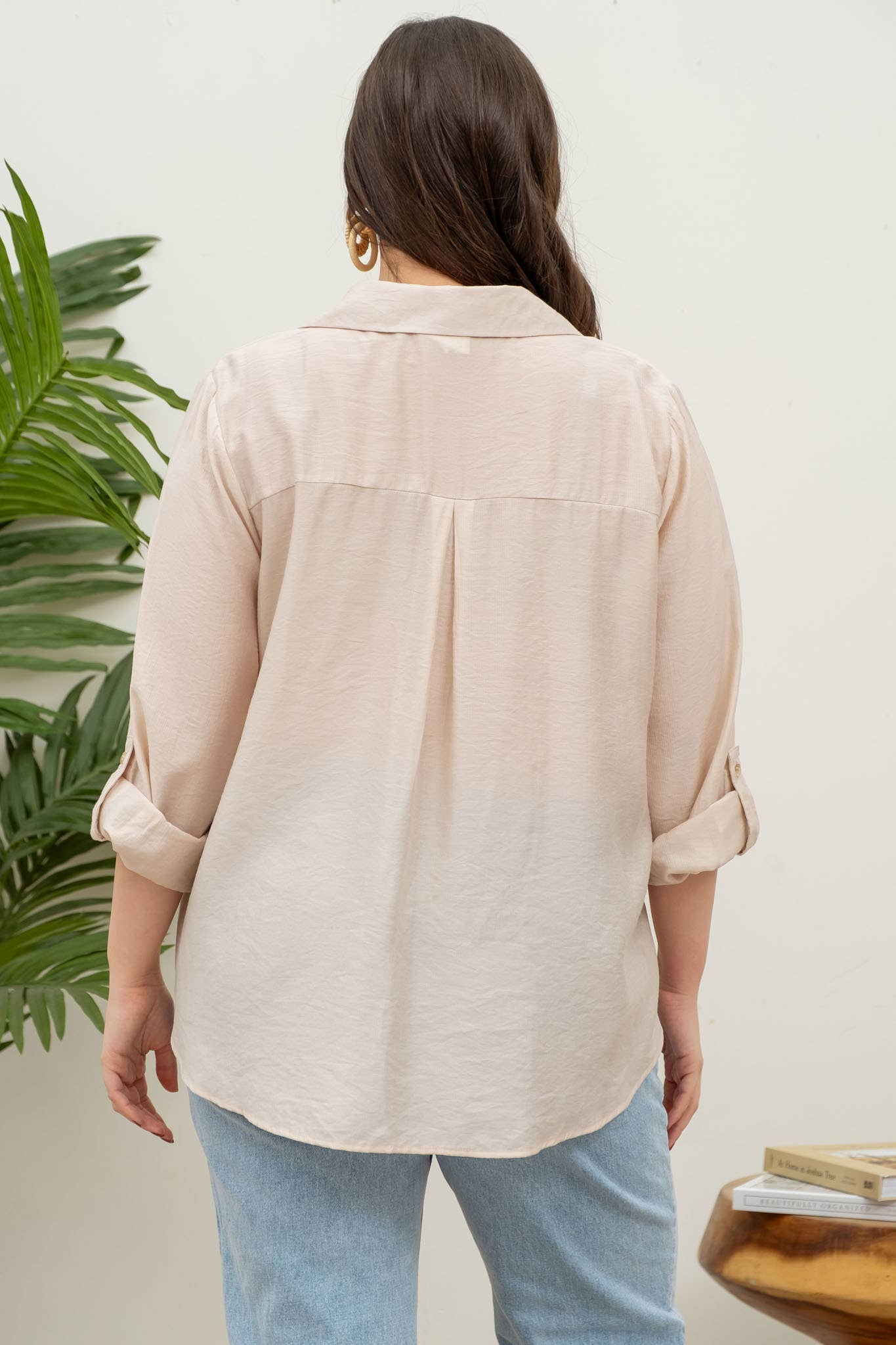 Collared 3/4 Tab Sleeve Top