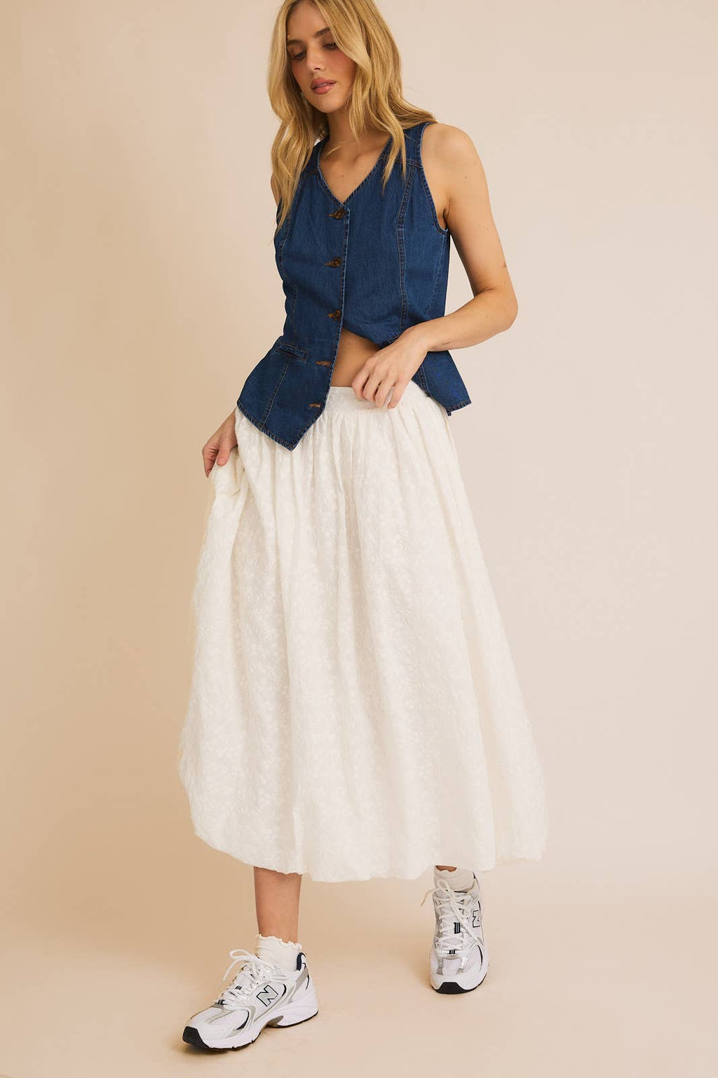 Eyelet Bubble Maxi Skirt