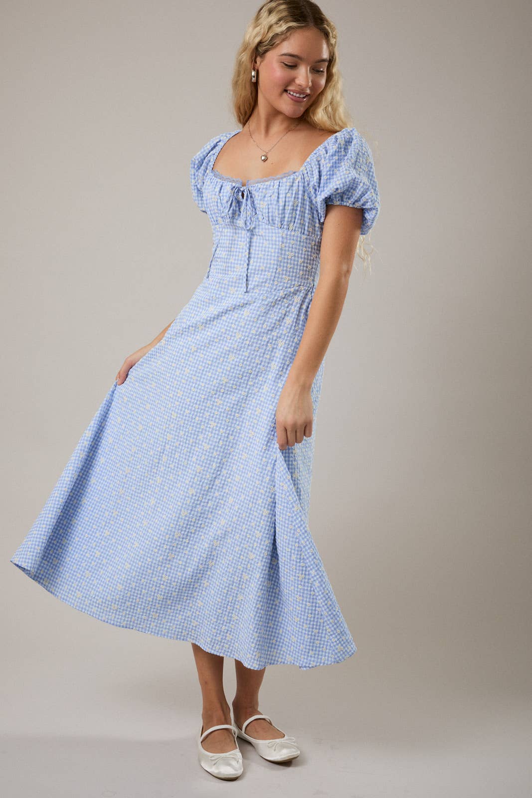 Daisy Gingham Midi Dress