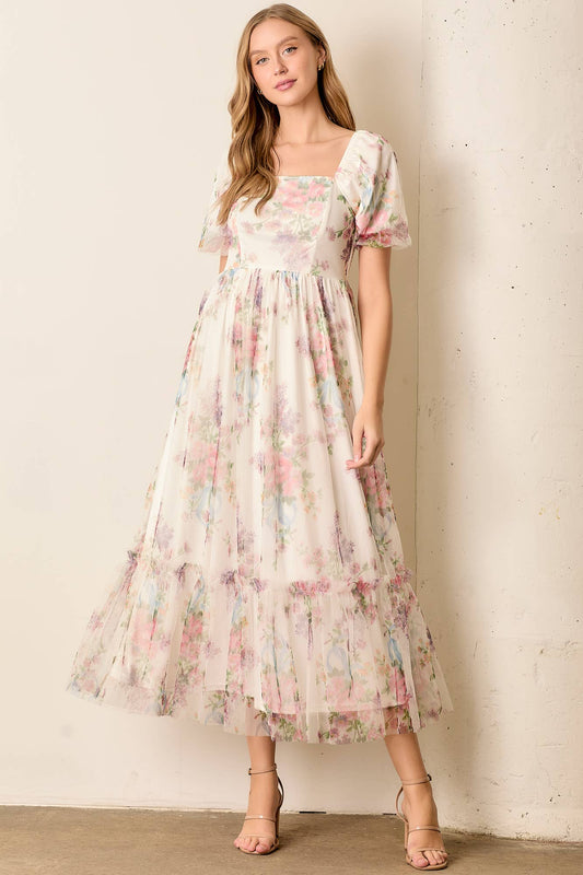 Caridad Printed Tulle Maxi Dress